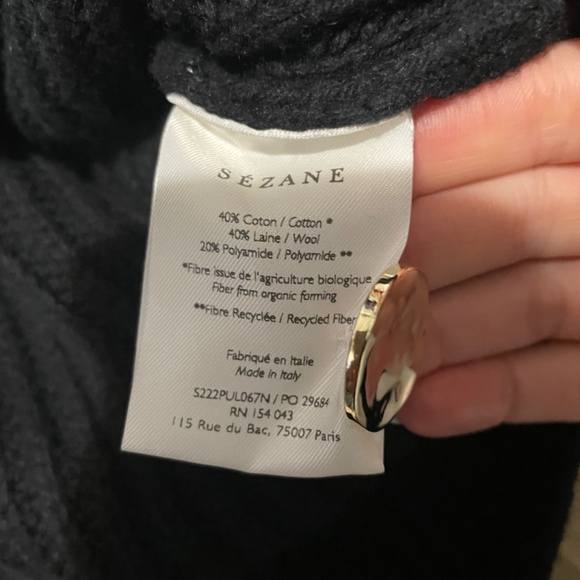 New Sezane Lucas Cotton Wool Jumper Gold Buttons Black Small - Picture 5 of 5